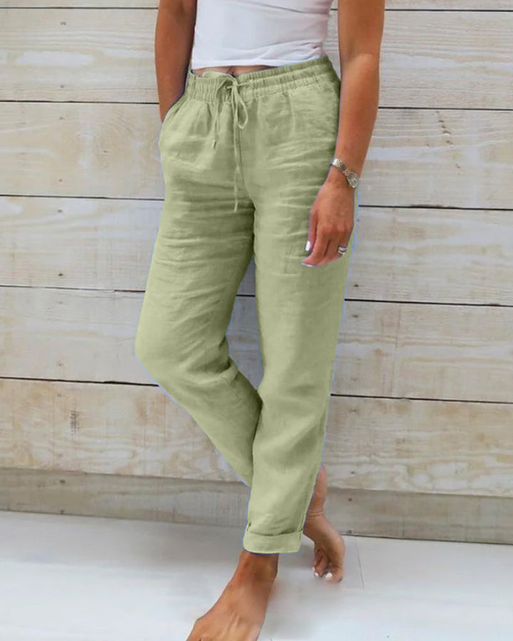 Damen Leinenhose mit Baumwollanteil und Elastischem Bund
