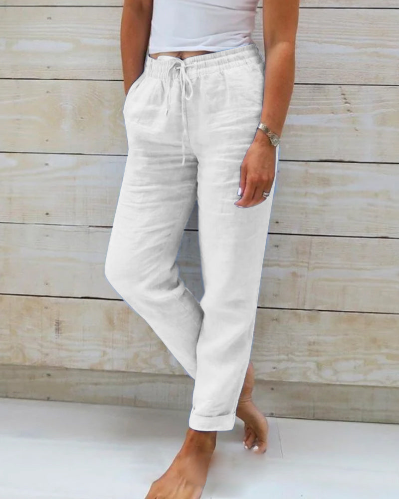 Damen Leinenhose mit Baumwollanteil und Elastischem Bund