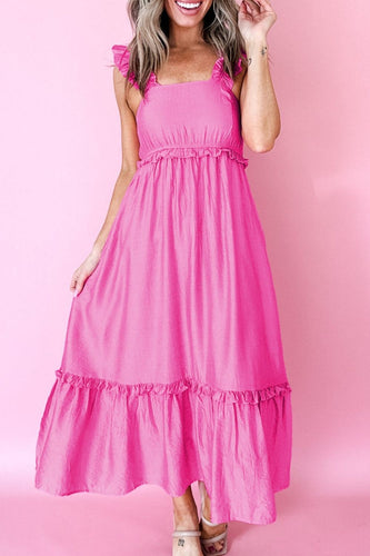 Mouwloze maxi-jurk met ruches en hoge taille