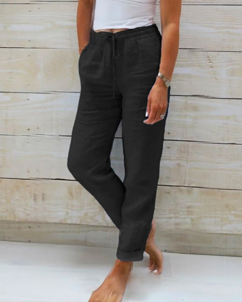 Damen Leinenhose mit Baumwollanteil und Elastischem Bund