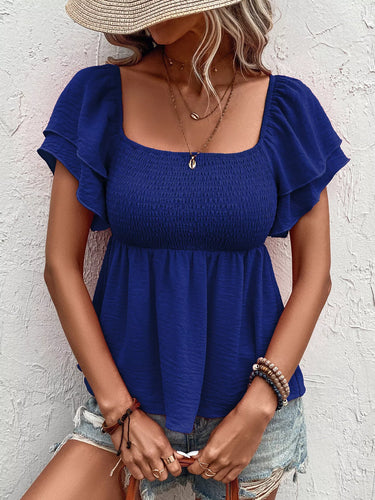 Geruite blouse met vierkante halslijn en smock-detail