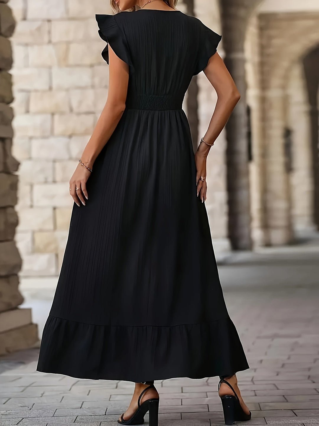 V-Ausschnitt Rüschenkleid mit Kurzen Ärmeln für Frauen