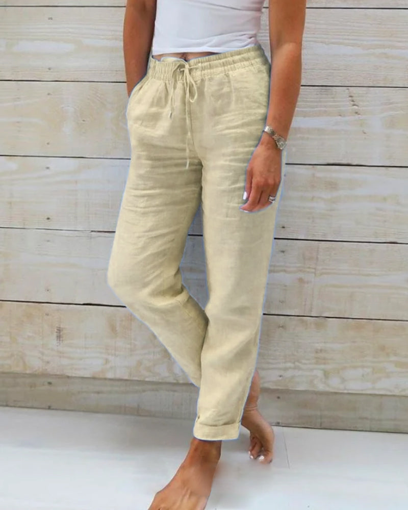 Damen Leinenhose mit Baumwollanteil und Elastischem Bund