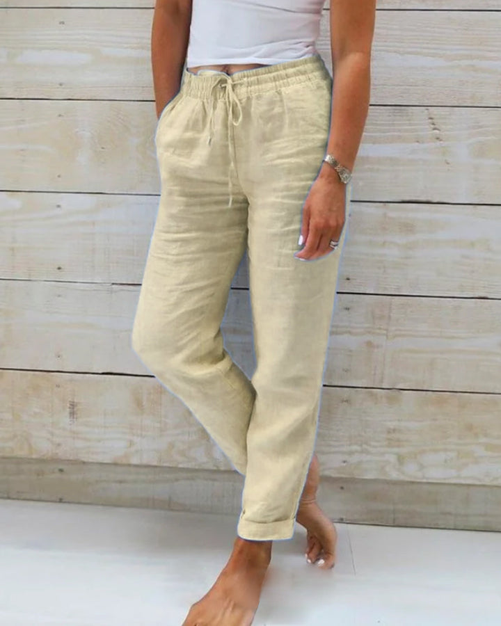 Damen Leinenhose mit Baumwollanteil und Elastischem Bund