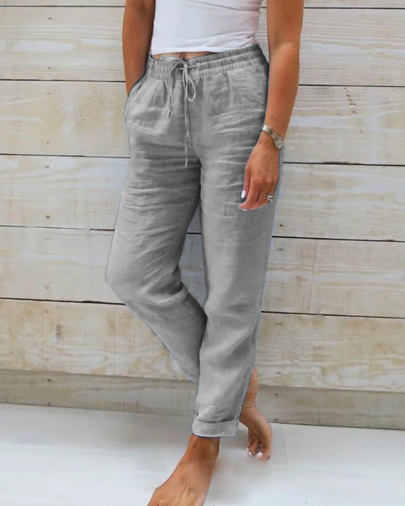 Damen Leinenhose mit Baumwollanteil und Elastischem Bund