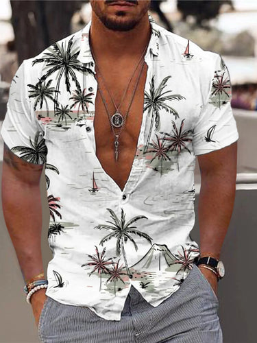 Chemise à manches courtes grande taille pour homme avec imprimé tropical