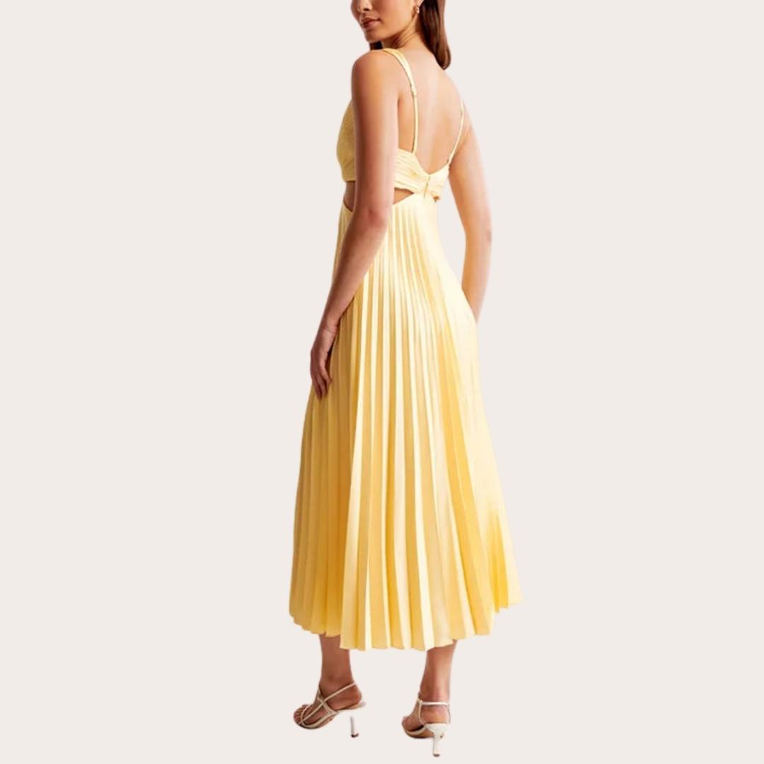 Midi Kleid Ärmellos V-Ausschnitt Twist Front & Cut Out Detail Plissierter Rock