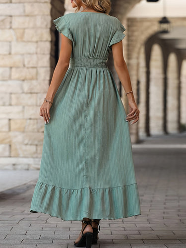 V-Ausschnitt Rüschenkleid mit Kurzen Ärmeln für Frauen
