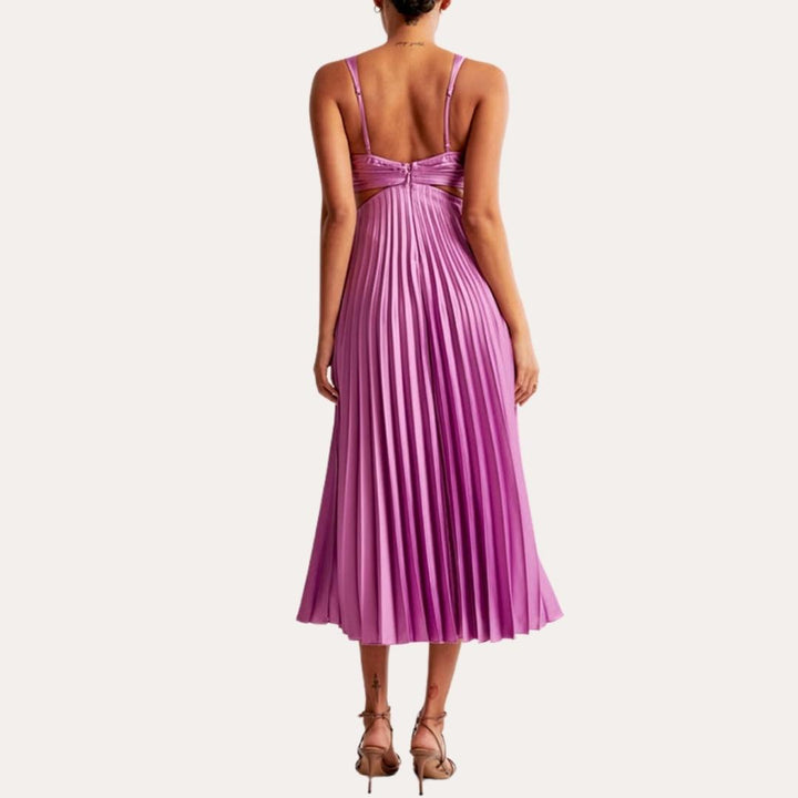 Midi Kleid Ärmellos V-Ausschnitt Twist Front & Cut Out Detail Plissierter Rock