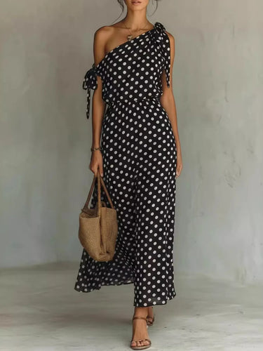 Grote maten one-shoulder maxi-jurk met stippen