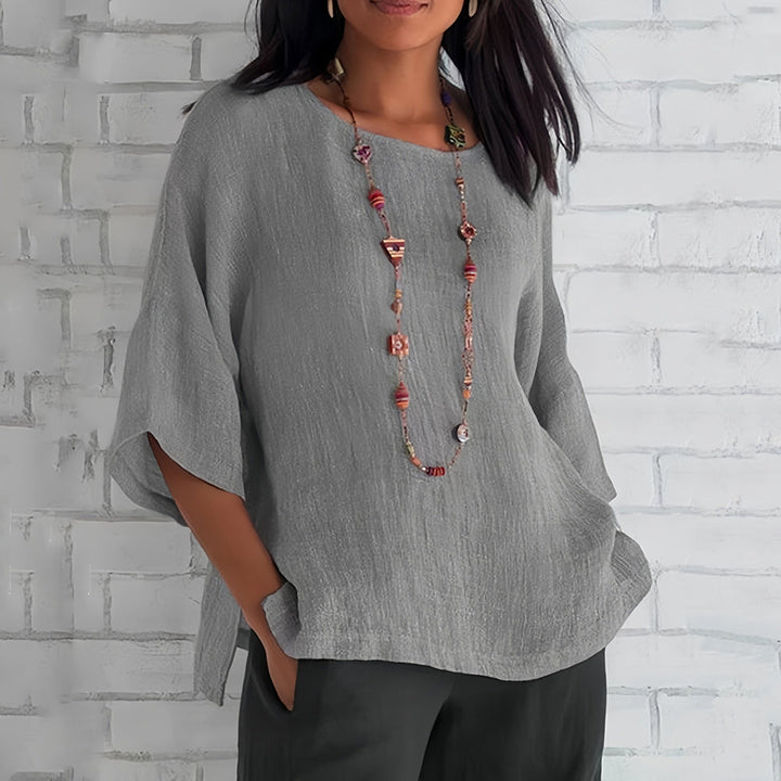 Rosafarbenes, Lockeres Rundhals-Shirt mit 3/4-Ärmeln für Damen