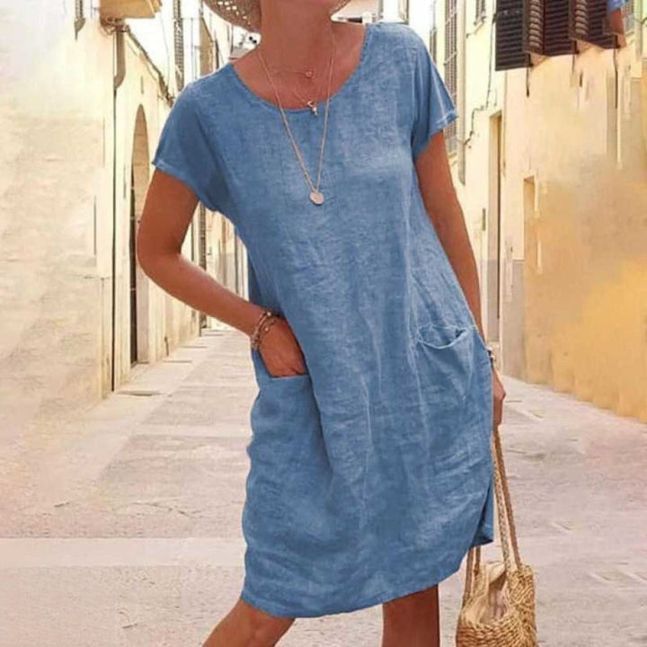 Édith Lässiges Leinenkleid mit Kurzen Ärmeln für Damen