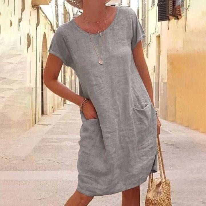 Édith Lässiges Leinenkleid mit Kurzen Ärmeln für Damen
