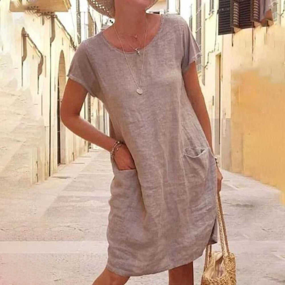 Édith Lässiges Leinenkleid mit Kurzen Ärmeln für Damen