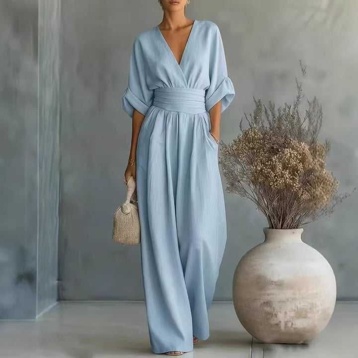 Damen Jumpsuit mit elegantem V-Ausschnitt und weitem Bein