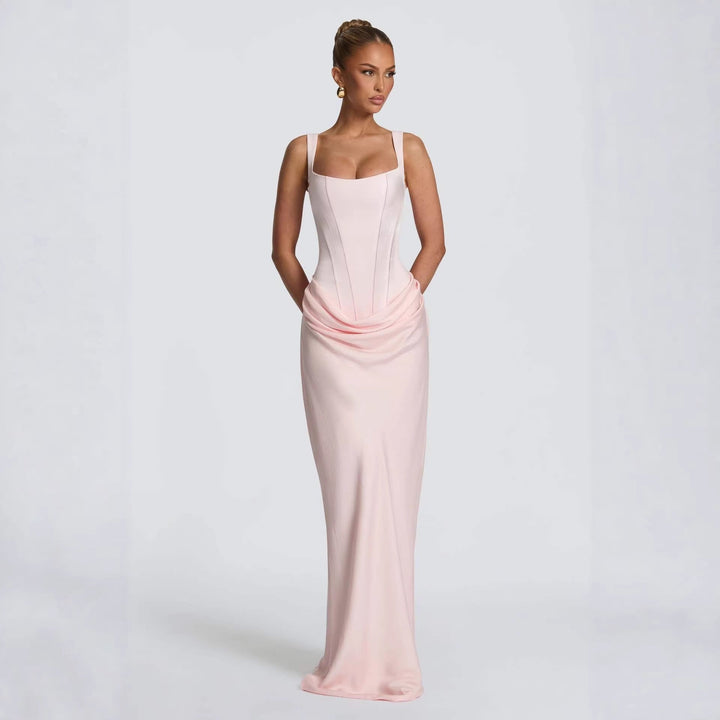 Damen Elegantes Maxikleid mit figurformendem Schnitt und zarten Drapierungen