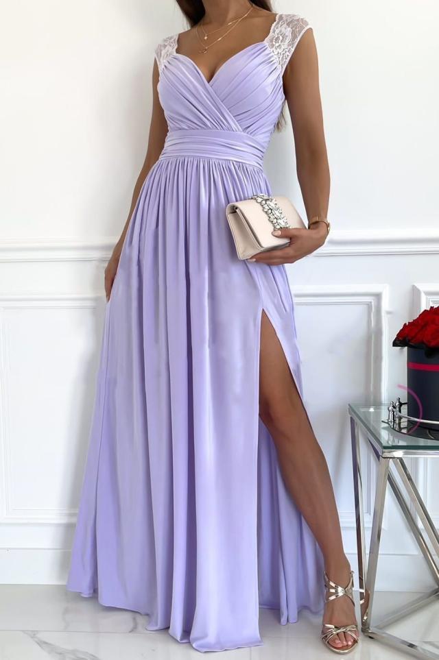 Damen Abendkleid mit Elegantem V-Ausschnitt und Rüschendetails