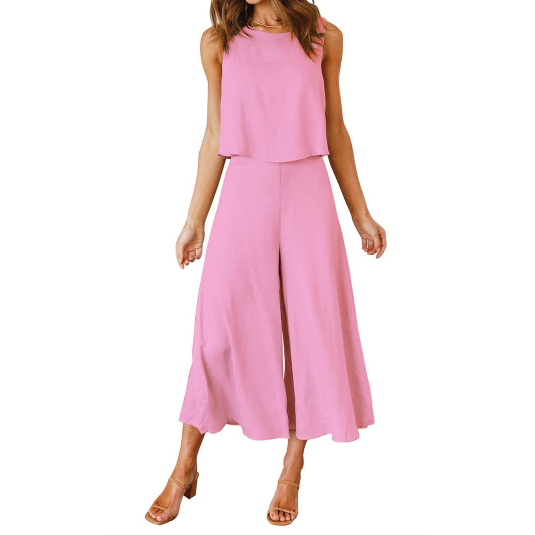 Damen lässiger Jumpsuit mit weit geschnittenem Beinen und leichtem Oberteil