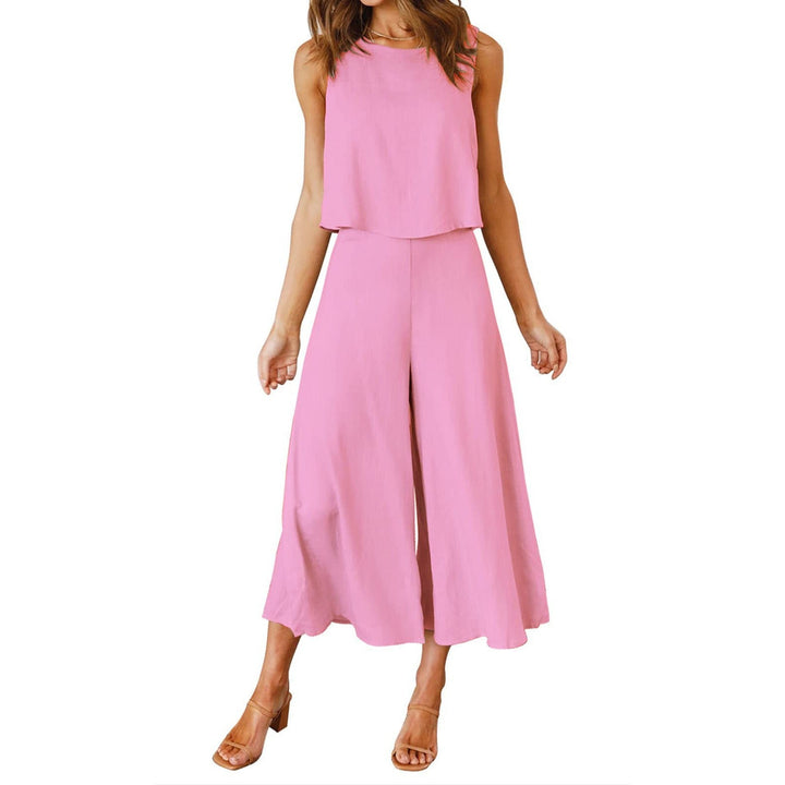 Damen lässiger Jumpsuit mit weit geschnittenem Beinen und leichtem Oberteil