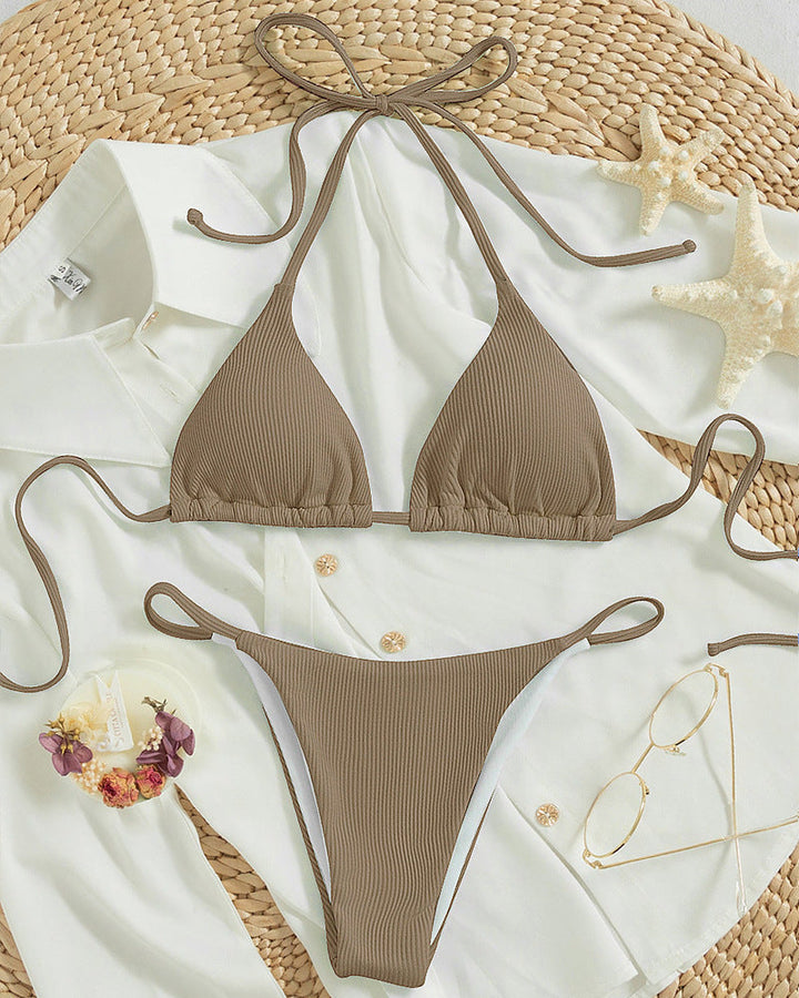 Damen Triangel-Bikini mit verstellbaren Bändern und rippierter Textur