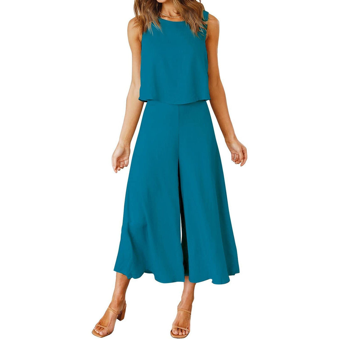 Damen lässiger Jumpsuit mit weit geschnittenem Beinen und leichtem Oberteil