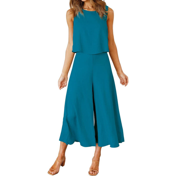 Damen lässiger Jumpsuit mit weit geschnittenem Beinen und leichtem Oberteil