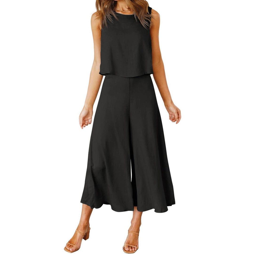Damen lässiger Jumpsuit mit weit geschnittenem Beinen und leichtem Oberteil