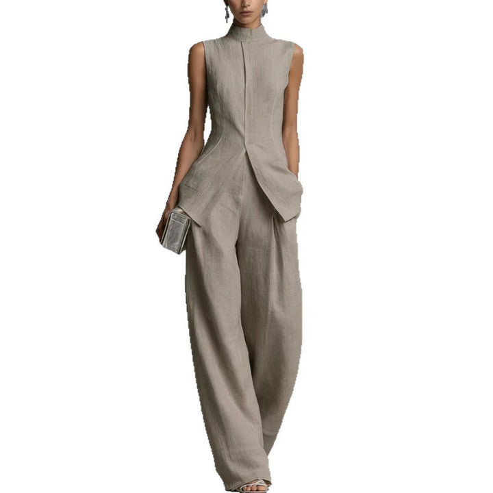 Damen Eleganter Jumpsuit mit hochgeschlossenem Kragen und weitem Bein