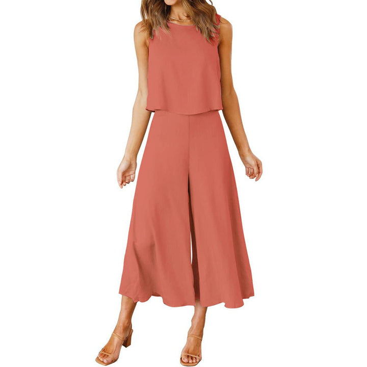 Damen lässiger Jumpsuit mit weit geschnittenem Beinen und leichtem Oberteil