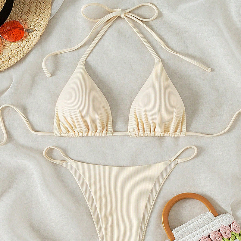 Damen Triangel-Bikini mit verstellbaren Bändern und rippierter Textur