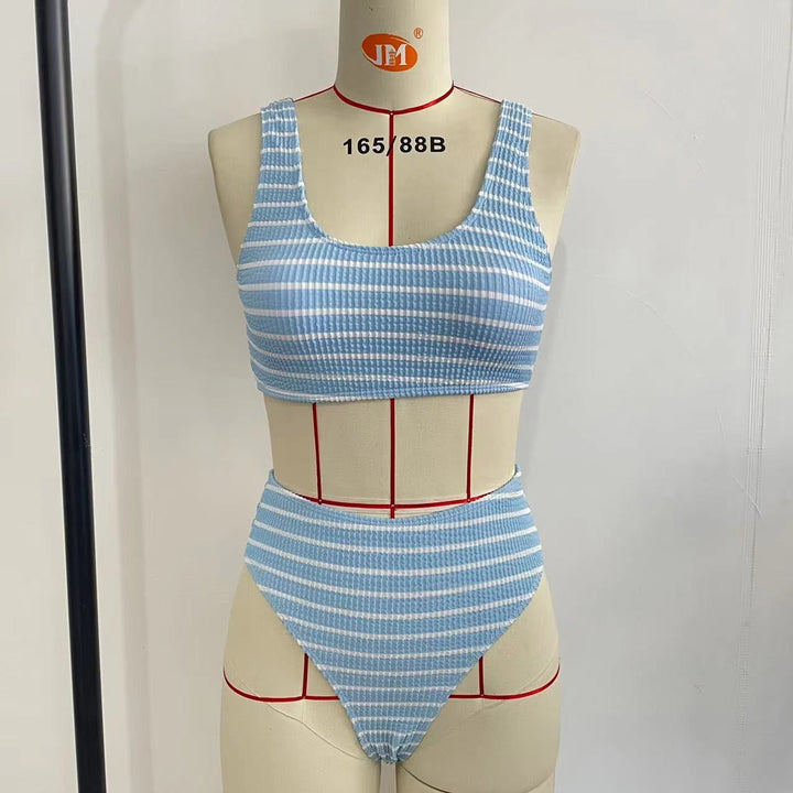 Damen High-Waist Bikini-Set mit modischem Rippstrick