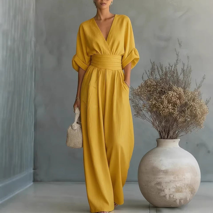 Damen Jumpsuit mit elegantem V-Ausschnitt und weitem Bein