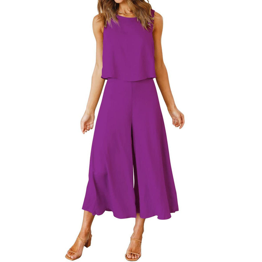 Damen lässiger Jumpsuit mit weit geschnittenem Beinen und leichtem Oberteil