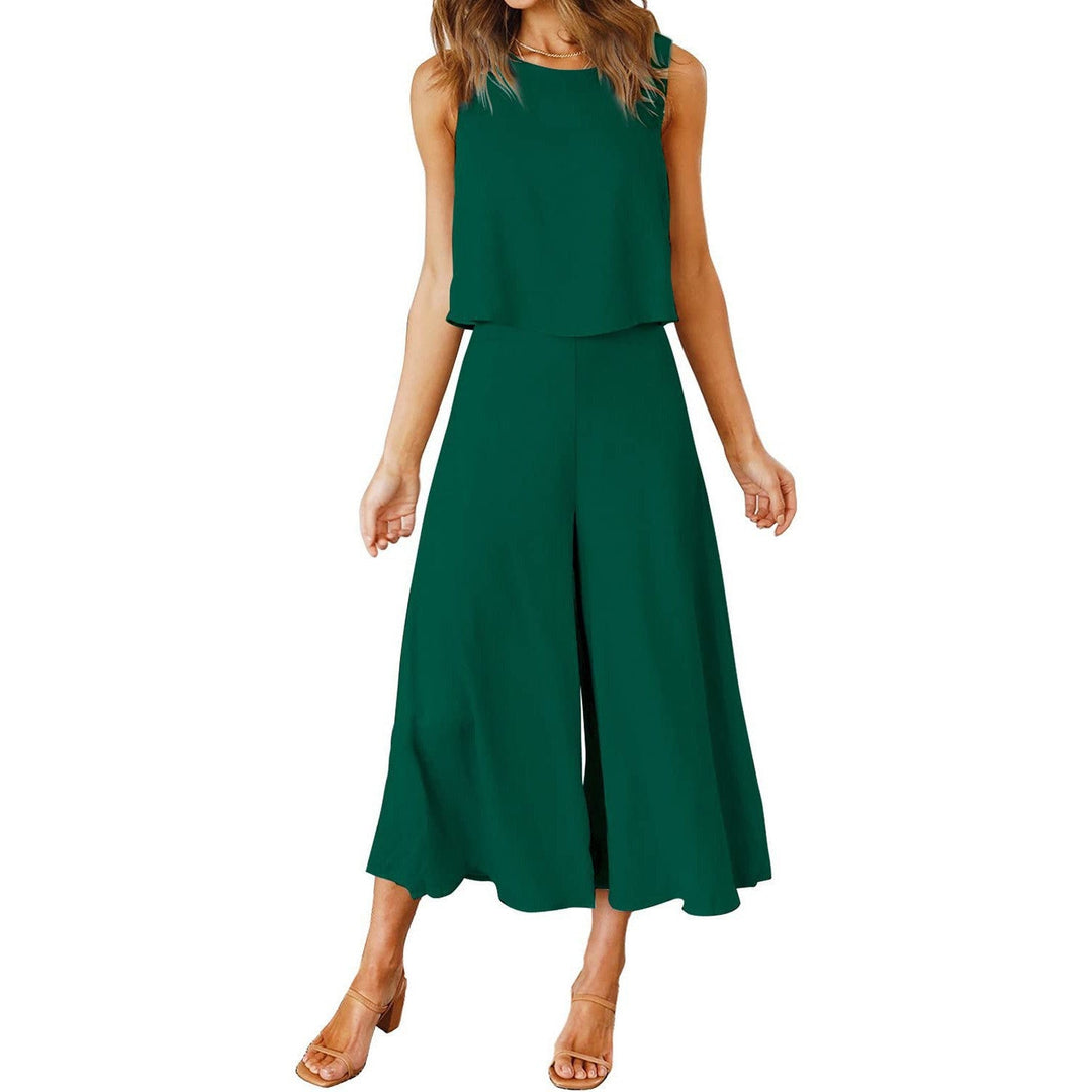 Damen lässiger Jumpsuit mit weit geschnittenem Beinen und leichtem Oberteil