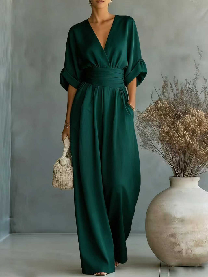 Damen Jumpsuit mit elegantem V-Ausschnitt und weitem Bein