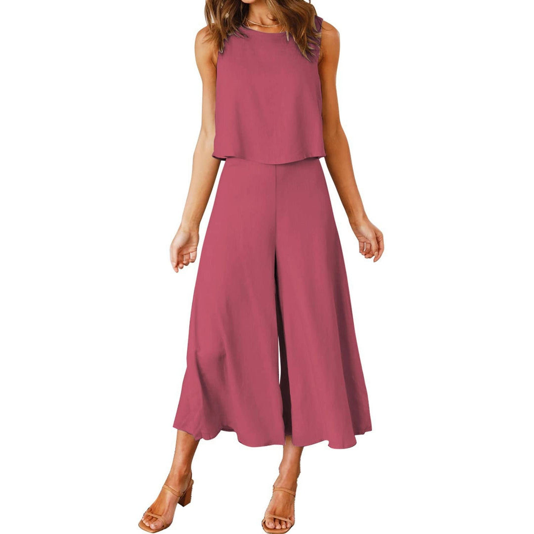 Damen lässiger Jumpsuit mit weit geschnittenem Beinen und leichtem Oberteil