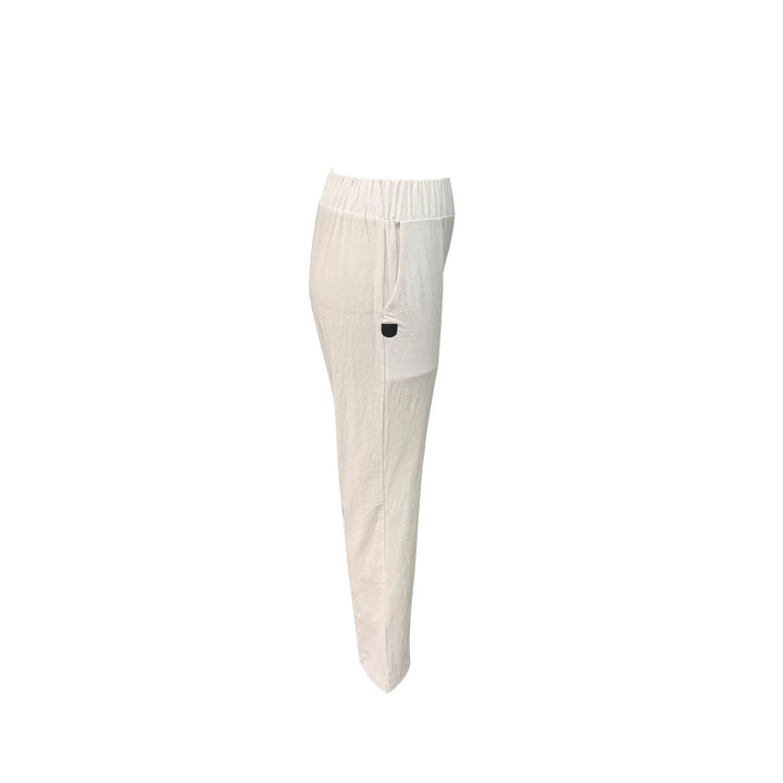 Pantalon en lin léger et aérien pour femme avec taille élastiquée et poches latérales