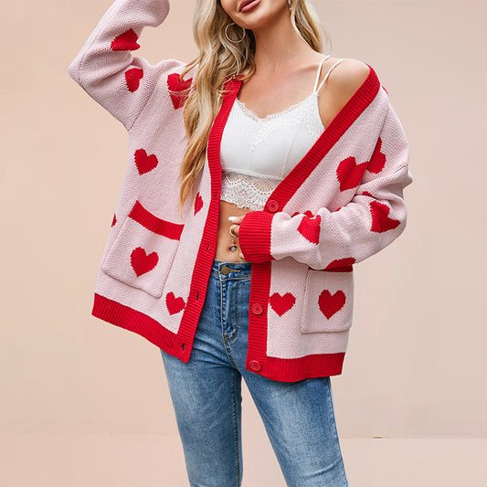 Damen Strickjacke mit Herzen Design und lässigem Schnitt Merchesia