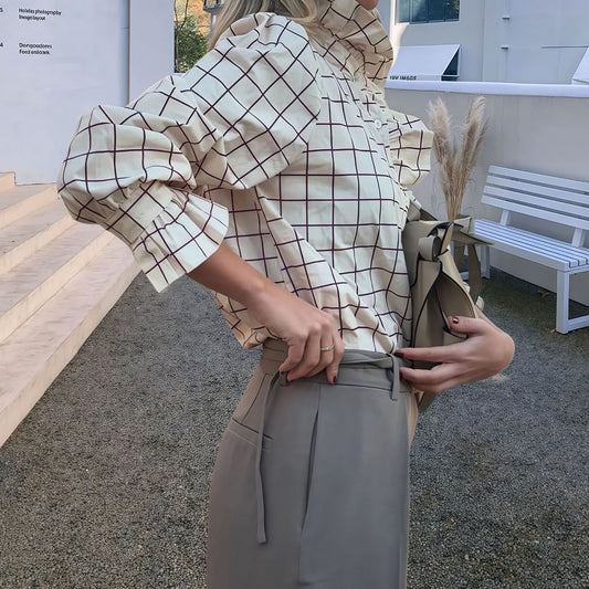 Damen Karierte Bluse mit eleganten Rüschendetails Merchesia