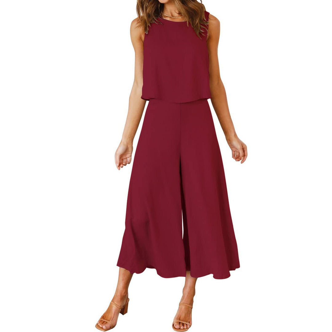 Damen lässiger Jumpsuit mit weit geschnittenem Beinen und leichtem Oberteil