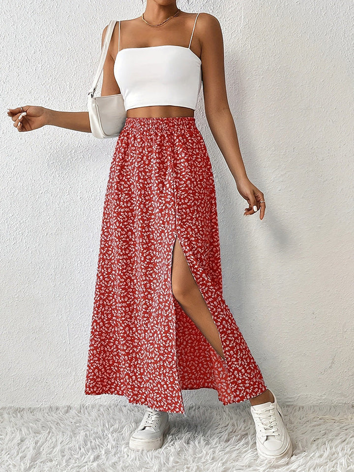 Damen Maxirock mit elegantem Schlitz und floralem Muster