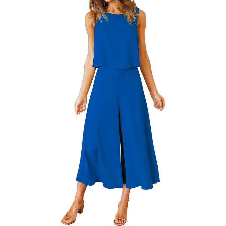 Damen lässiger Jumpsuit mit weit geschnittenem Beinen und leichtem Oberteil