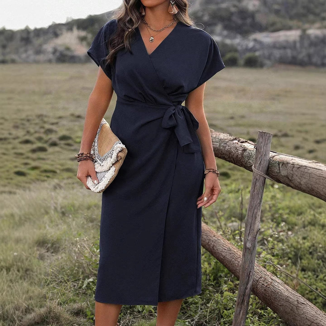 Damen Wickelkleid mit hohem Schlitz und elegantem V-Ausschnitt