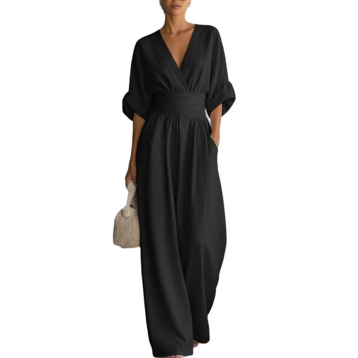 Damen Jumpsuit mit elegantem V-Ausschnitt und weitem Bein