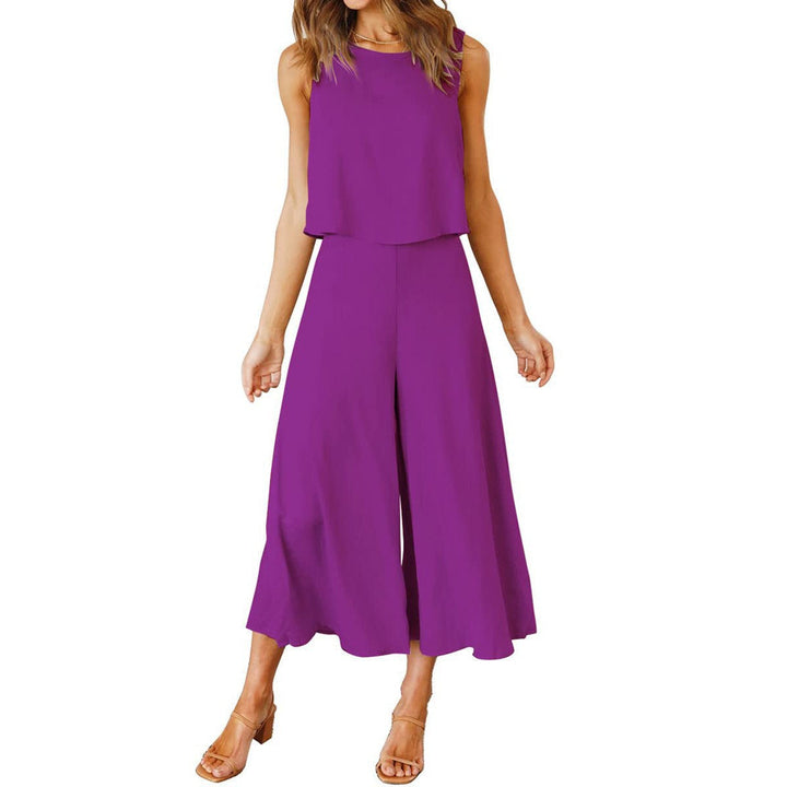 Damen lässiger Jumpsuit mit weit geschnittenem Beinen und leichtem Oberteil