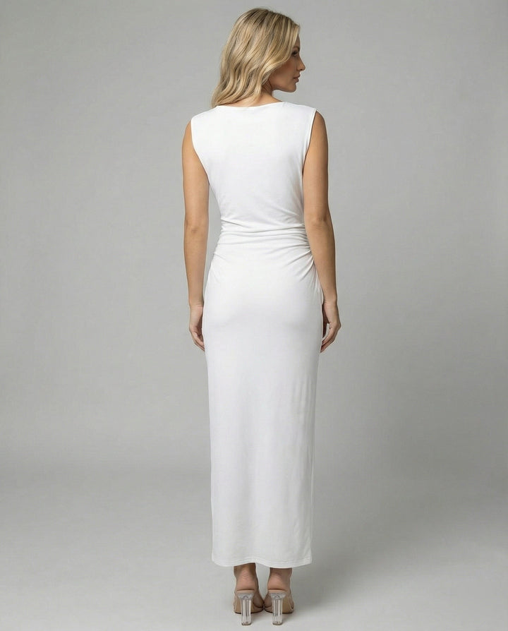 Damen Satin Maxikleid mit Drapierungen