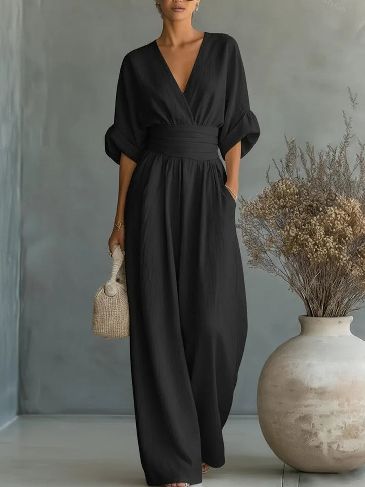 Damen Jumpsuit mit elegantem V-Ausschnitt und weitem Bein