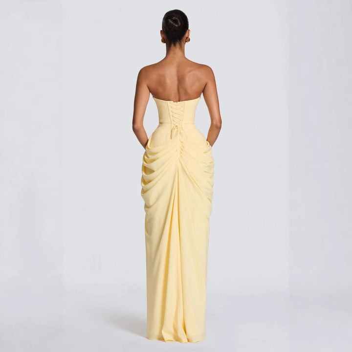 Damen Elegantes Langarm Abendkleid mit asymmetrischer Drapierung und schmalem Schlitz