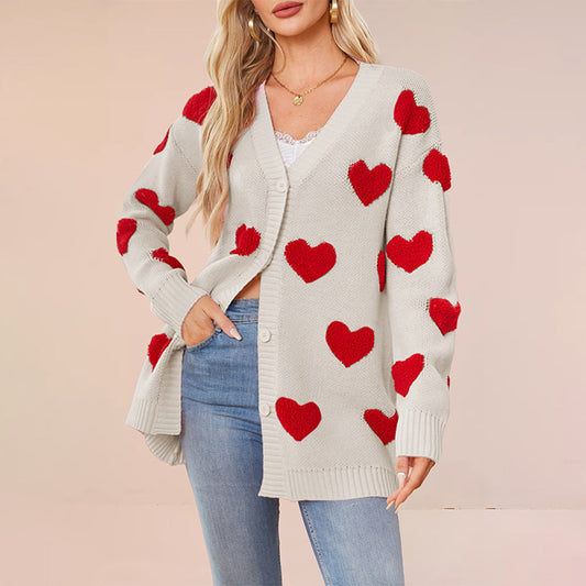 Damen Strickjacke mit Herzmuster und komfortablem Schnitt Merchesia