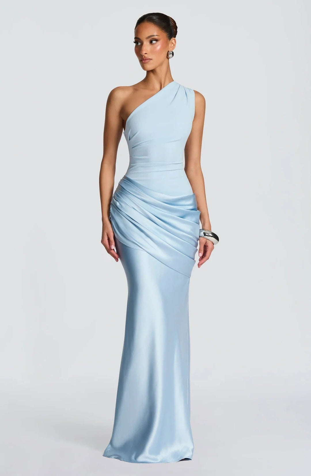 Damen elegantes asymmetrisches Satin-Abendkleid mit Drapé-Design